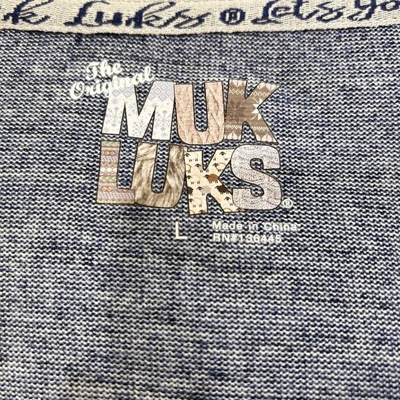 The Original Muk Luks Navy Blue Marled Super Soft Henley Top - Picture 4 of 5